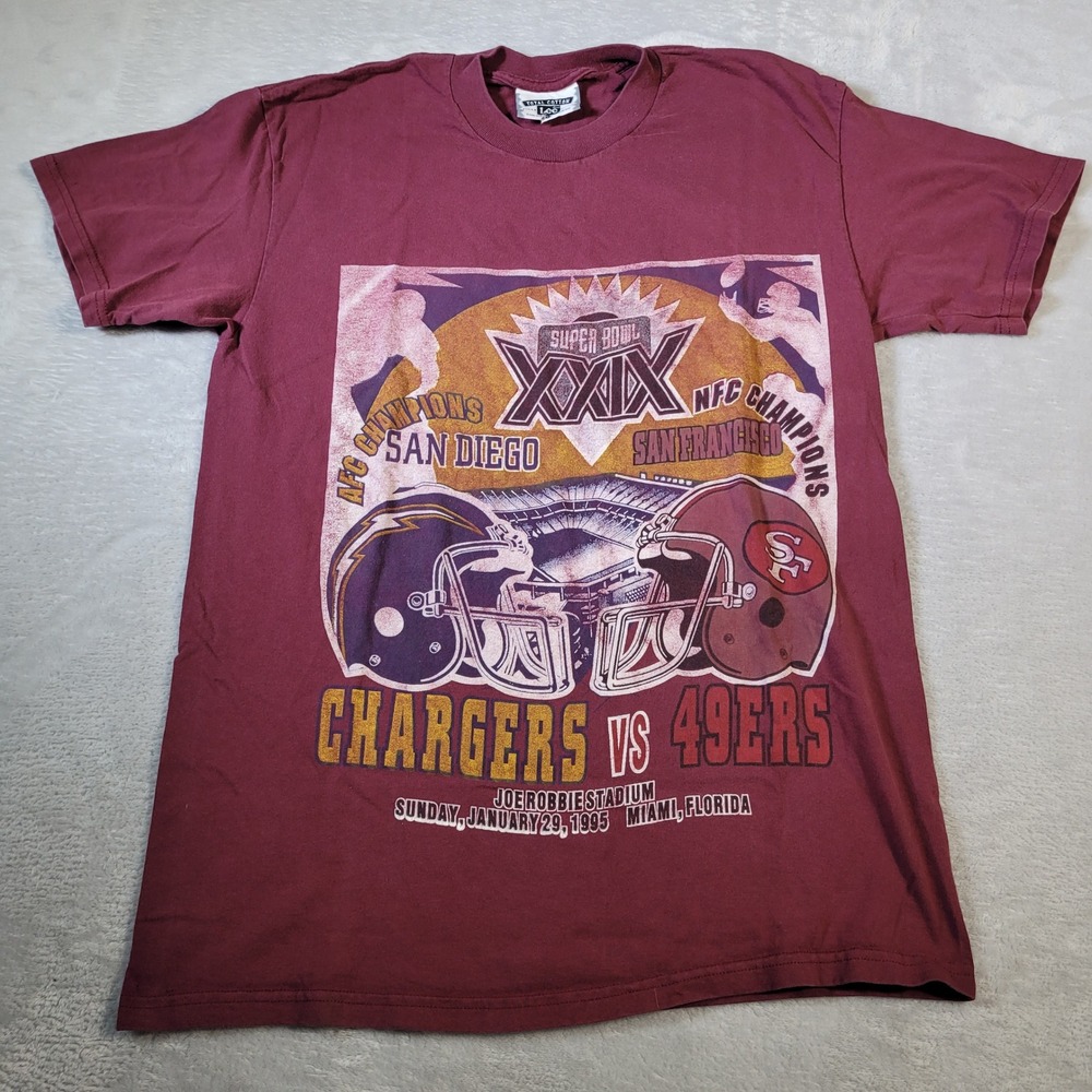 Vintage Super Bowl XXIX 1995‎ Chargers vs 49ersT-Shirt Mens Medium Maroon Lee